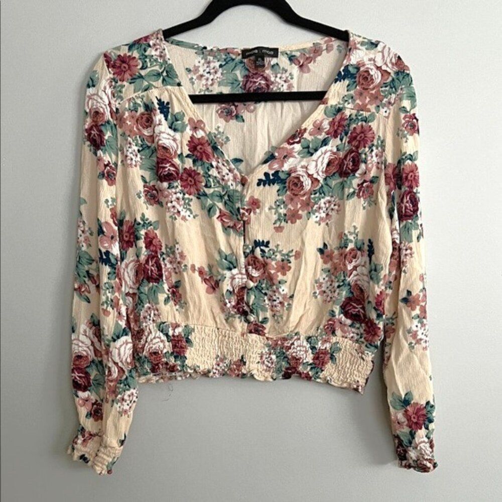 Moa Moa Floral Blouse in Cream and Pink - Size XL